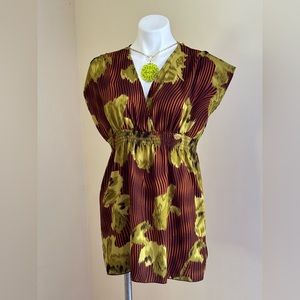 DIMRI Black /Orange Copper Stripes W Green. Batwing/Cap Sleeves Blouse Sz M